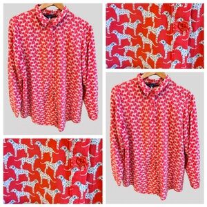 Joules Dalmatian Dog Print Button-Up Shirt ‘Elvina Red Dog’ Cute!!